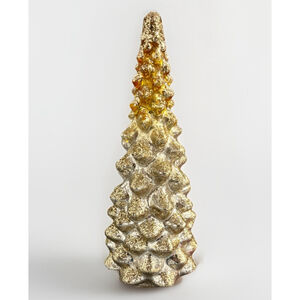 Gold & Silver Glitter Glass LED Christmas Tree – 10.5” Lighted Holiday Decor